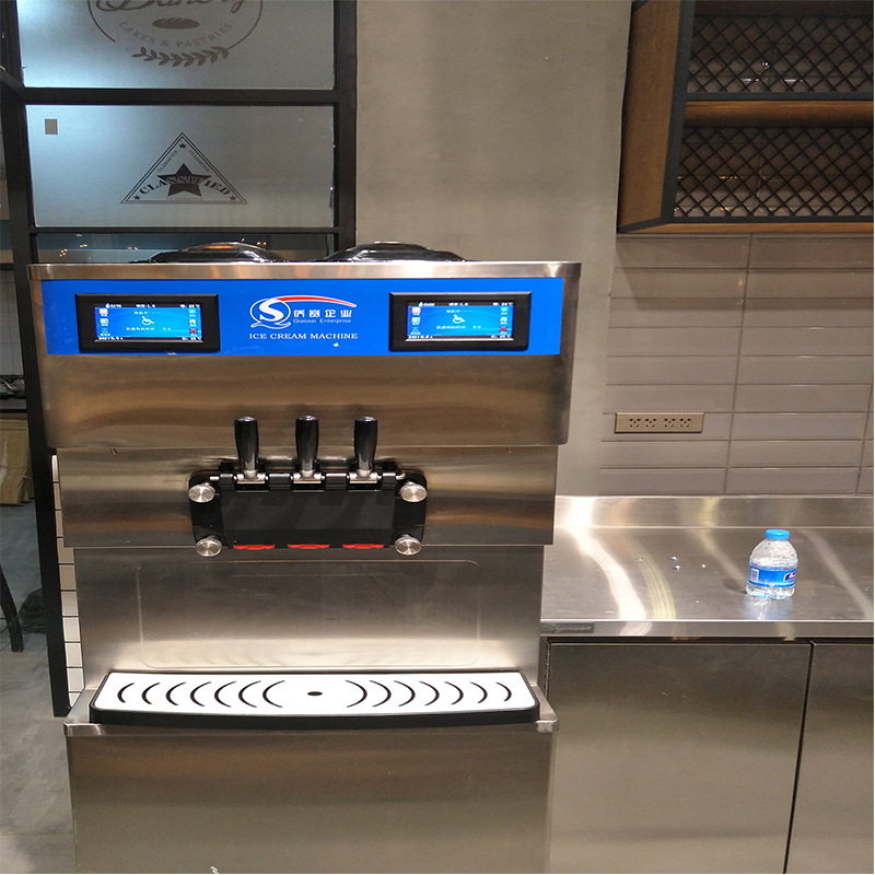 Small three color desktop refrigeration ice cream machine cone ice cream machine commercial stainless steel automatic ice cream machine